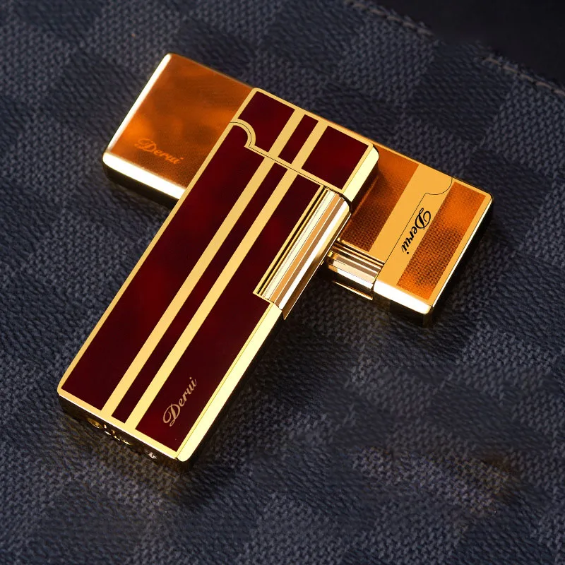 2023 Derui 6105 Thin Portable Gas Lighter Open Flame Grinding Wheel Gift Lighter