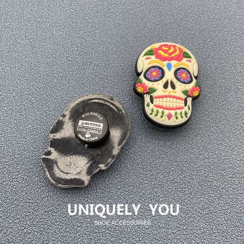 Painted Skull Shoe Charms Skeleton Bones PVC Shoe Buckle Sandals Design Accessories fit Kids Party Gifts