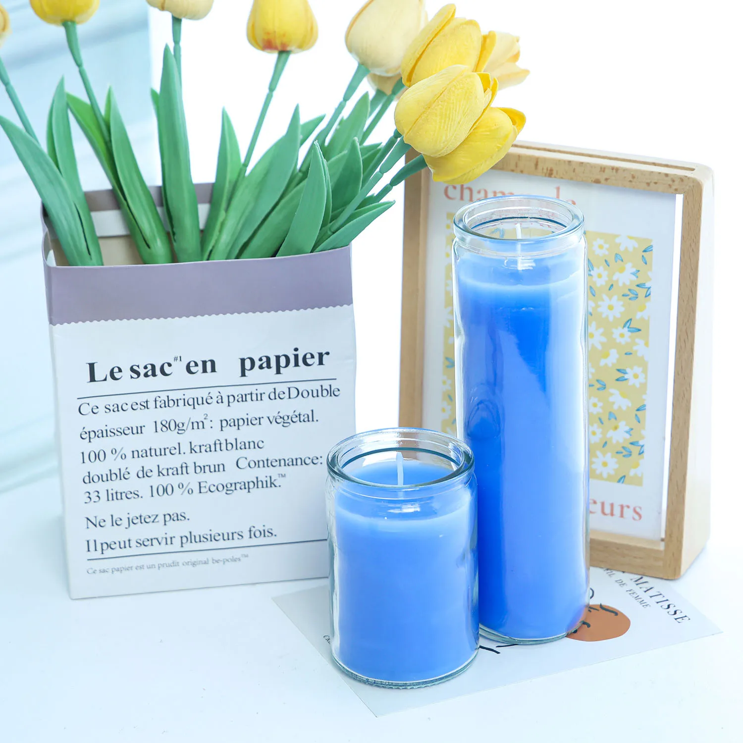 High Quality Religious 7 Days Glass Jar Votive Candles Round Pillar Colored Prayer Glass Jar Church Candles