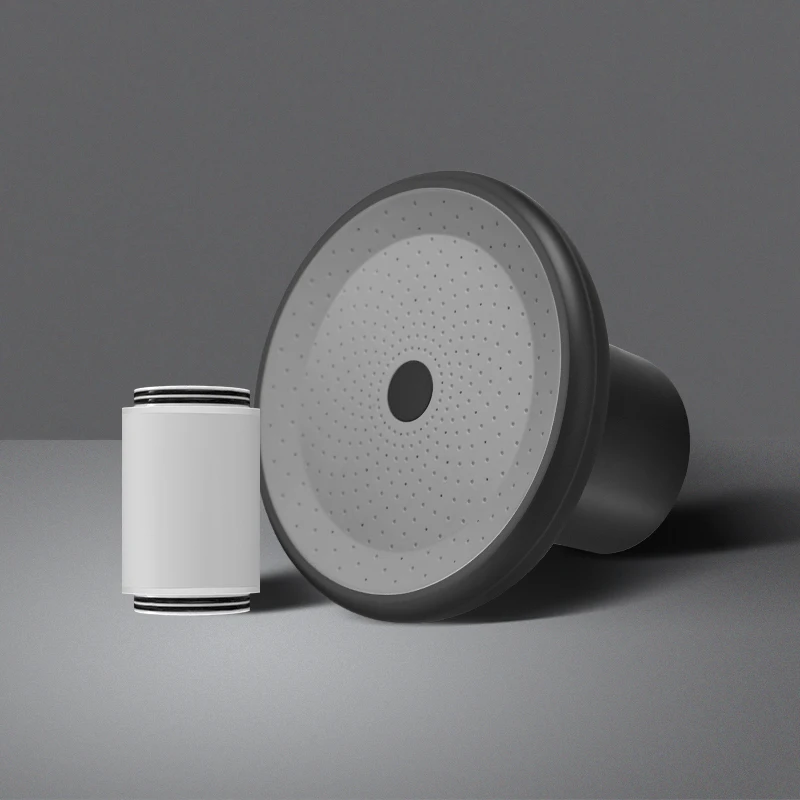 Black 6 inch Round 6 stages Amino Acid&Dechloramine&KDF Shower Head Set with Shower Head Water Filter with Cartridge OEM