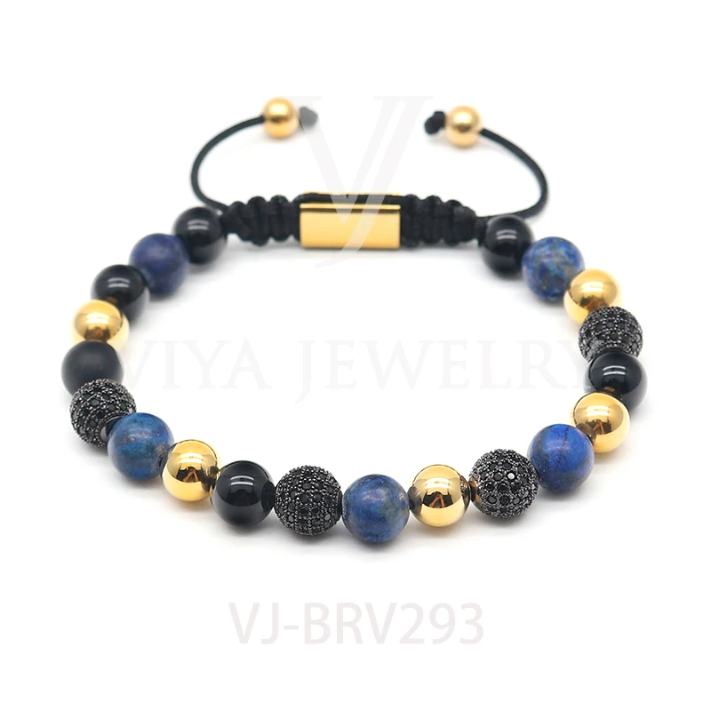 
New arrival high quality cz ball pave bracelet jewelry 8mm natural beaded stone bracelet 