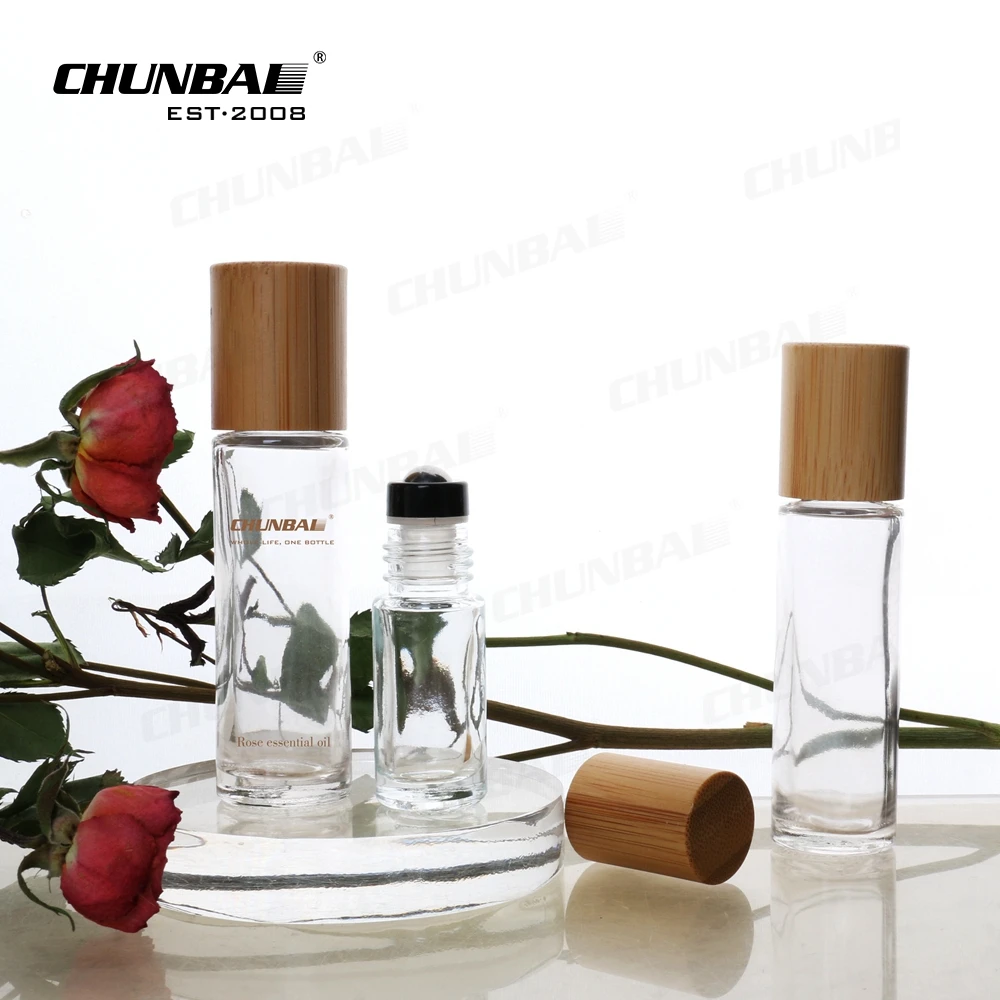 Luxury Essential Oil 5ml 15ml 30ml 50ml Serum Colored Frosted deodorant bamboo lid Roll On Glass Bottle With Box