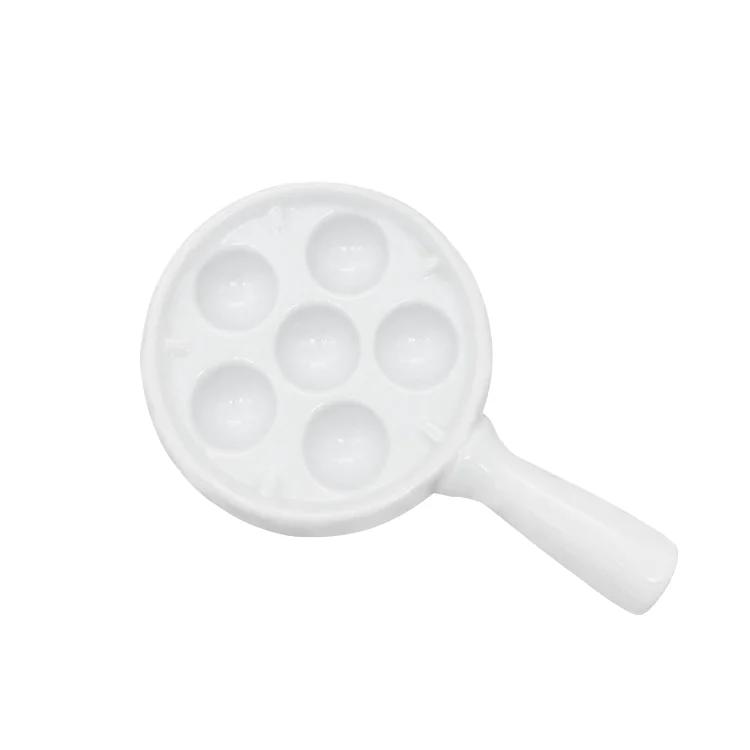 Wholesale 6 cups factory custom-made ceramic white egg tray with handle for kitchen