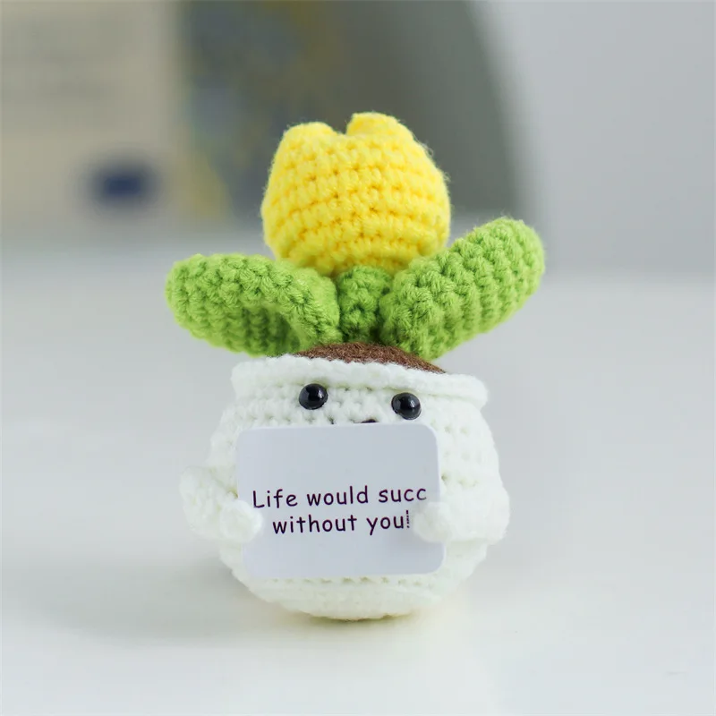 Factory Wholesale Crochet Flower Pot Handmade Knitting Crochet Sunflower Cactus Tulip Pot Crochet Flower Pot With Positive Card