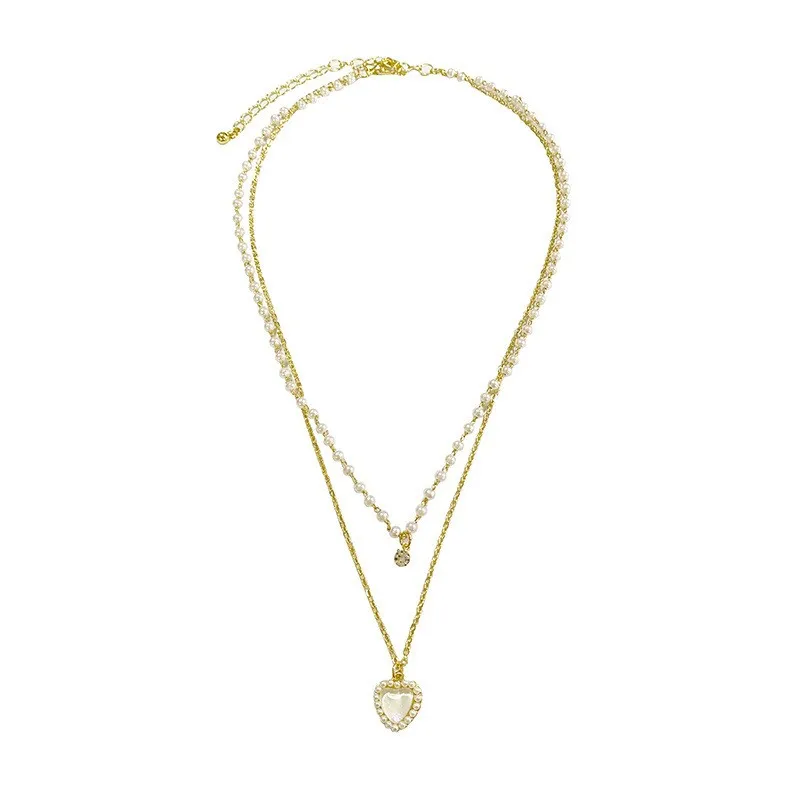 Fashion Classic Gold Pearl Double Layer Love Necklace