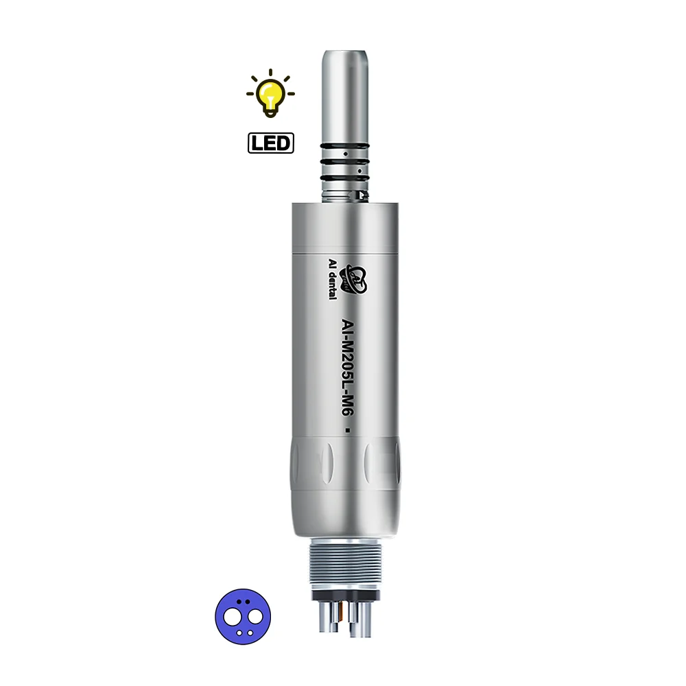 AI-M205-M6L Dental Spare Parts Internal Water Spray Stainless Body LED light Air Motor E-Type Connect with 6 Holes Chair
