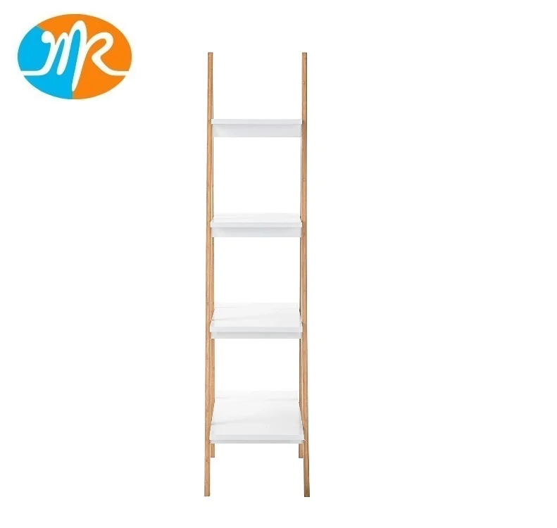 Bamboo Storage Shelf MDF Ladder Shelf  4-Tier rack