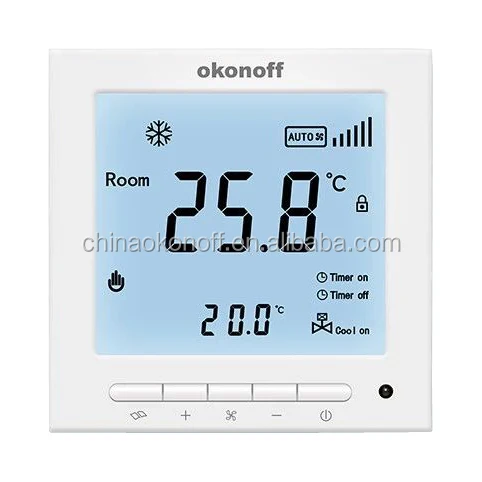 okonoff big LCD display digital 4 pipe air conditioning  fan coil smart fcu room thermostat