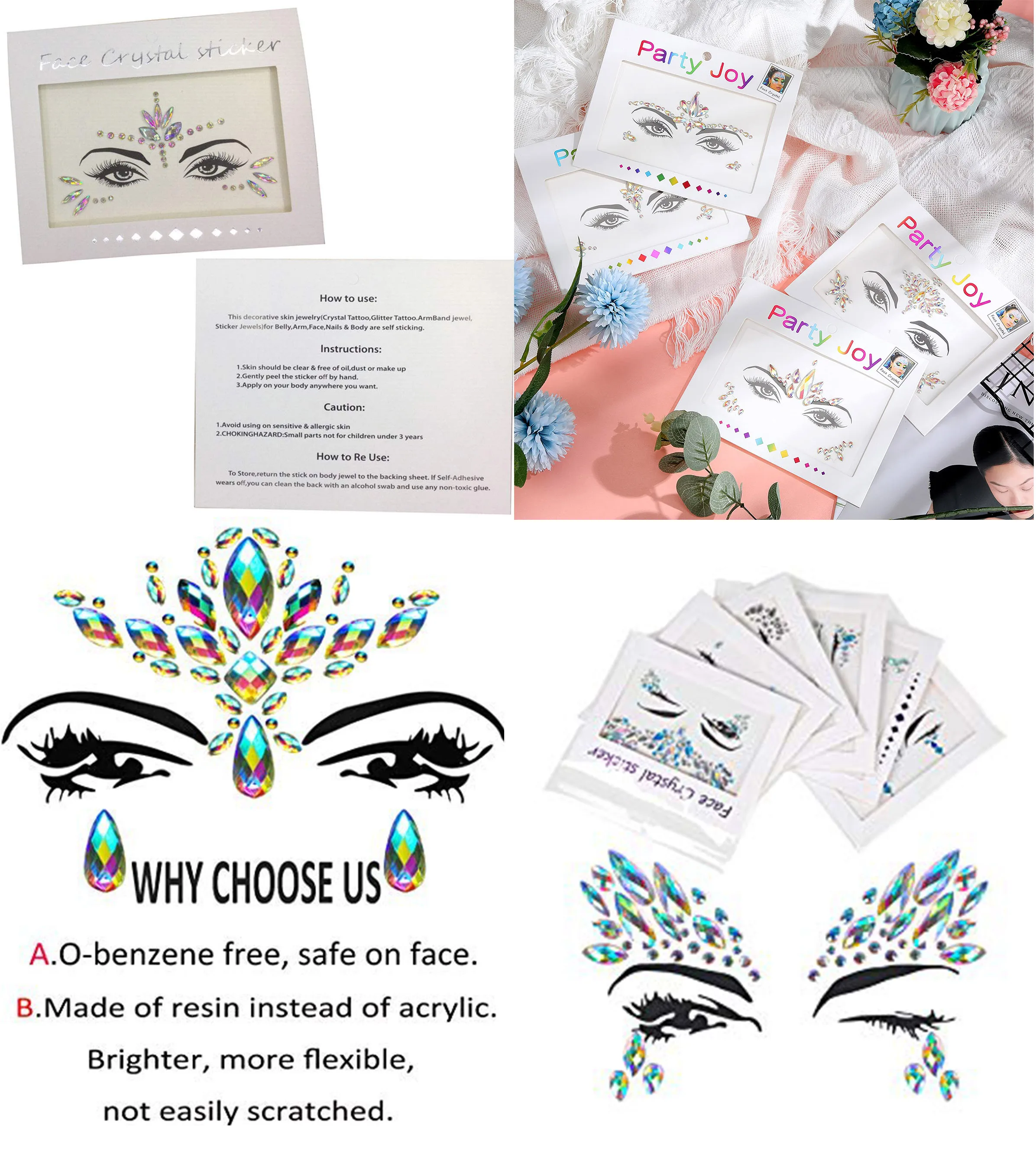 Rhinestone Mermaid Face Jewels Tattoo Body Stickers Crystal Tears Gem Stones Bindi  Face Jewels Tattoo Temporary Stickers