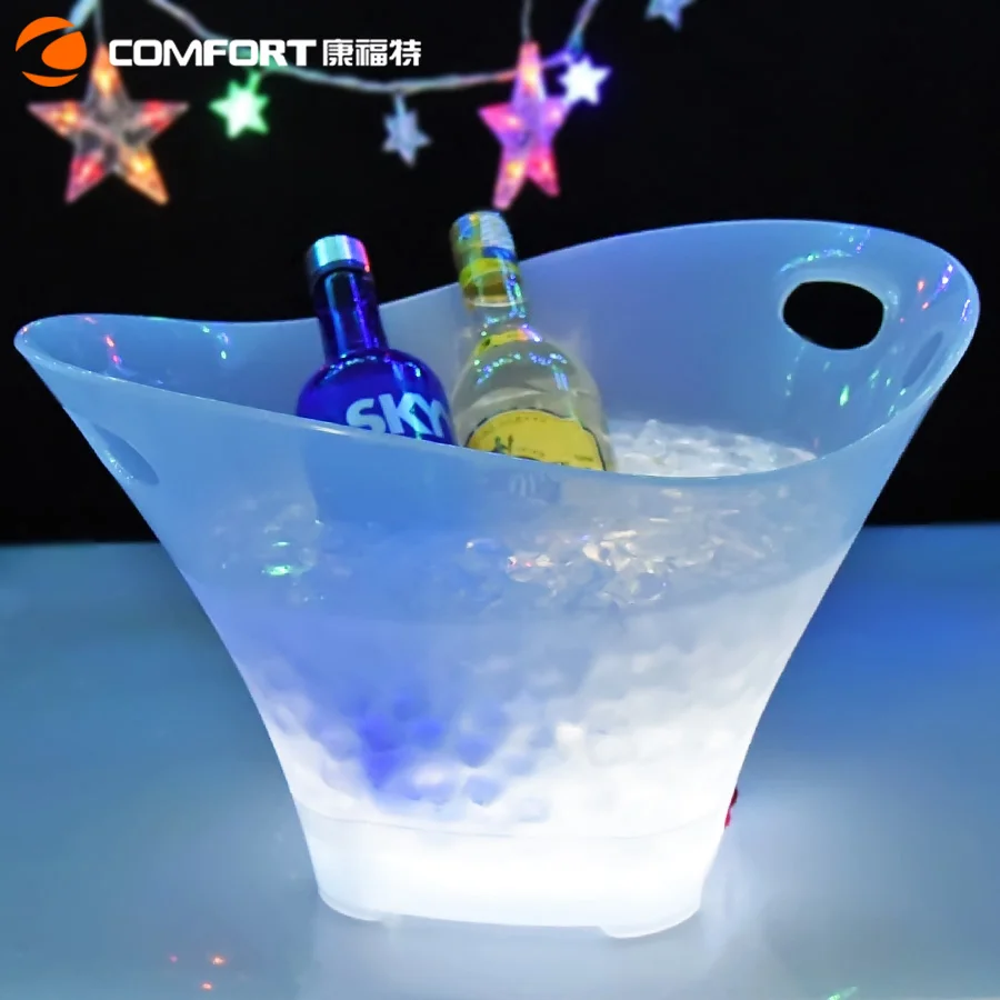 OEM manufacturer made beer wine champagne branded PP plastic oil engraved led ice bucket for decorative