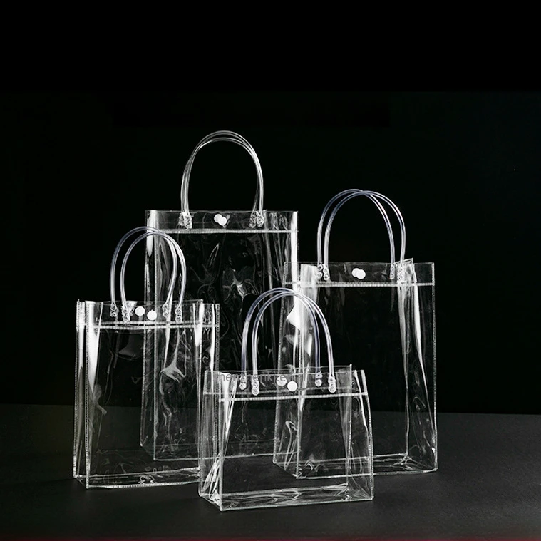 Transparent Soft PVC Gift Tote Packaging Bags with Hand Loop Clear Plastic Handbag Cosmetic Bag