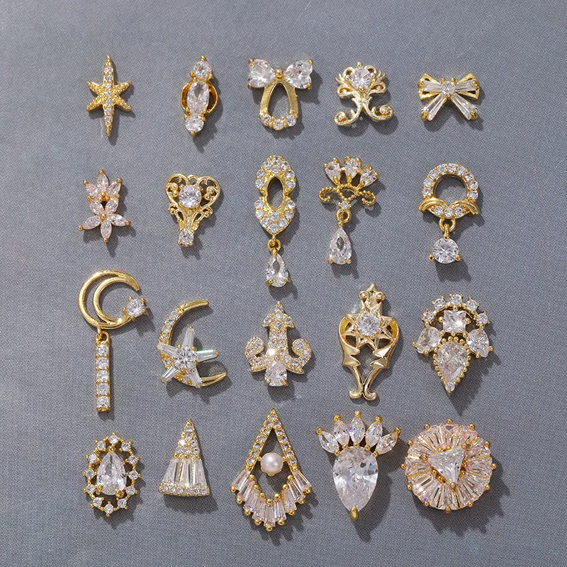 Nails Art Zircon Gold Metal Nails Designers Charms Luxury Flexible Press On Alloy 3d Mixed Nail Art Accessories