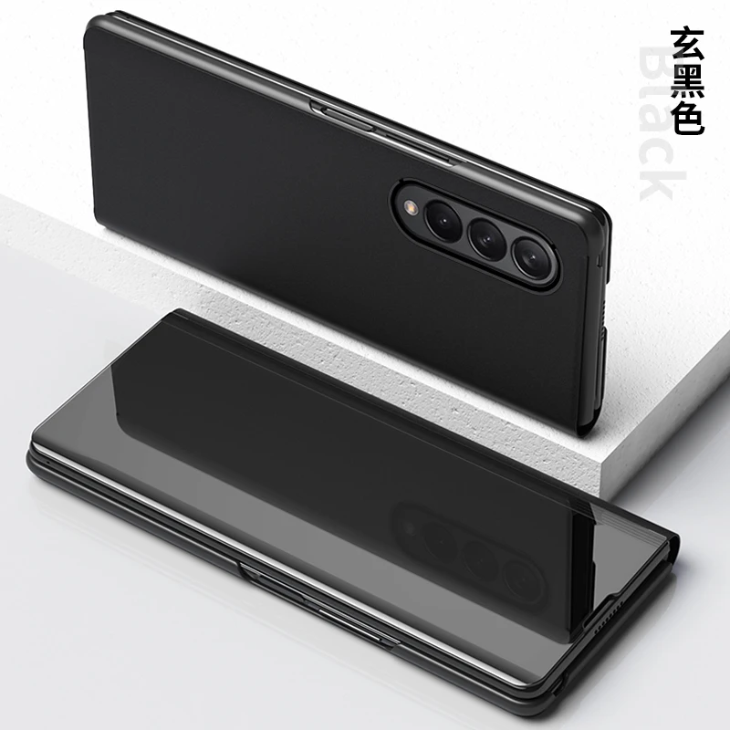 Wholesale For Samsung Z Fold 3 Phone Case Cover Universal Mirror Smart View Holder Stand Clear Back Phone Cover Case