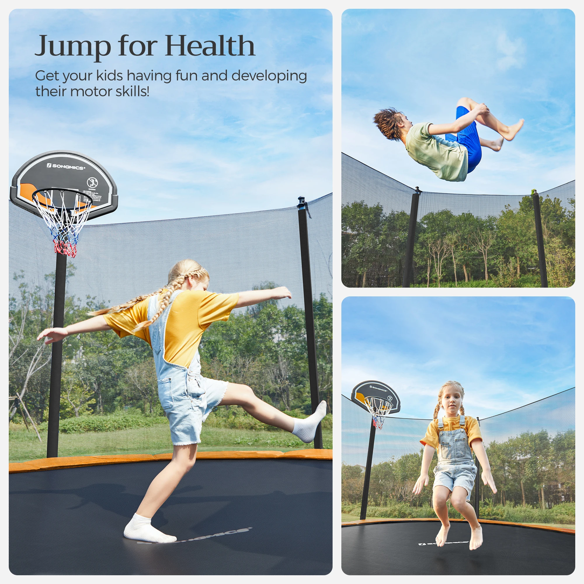 Backyard Jump Bounce Spring Cover Trampolines  Big 15ft Recreational Trampolines with Basketball Hoop and Ladder for Sale