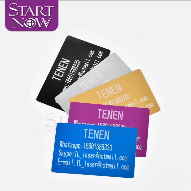 
100pcs/lot Multicolor Business Card Smooth Blank Name Cards Aluminium Alloy Metal Sheet Debugging Laser Engraved Marking Machine 