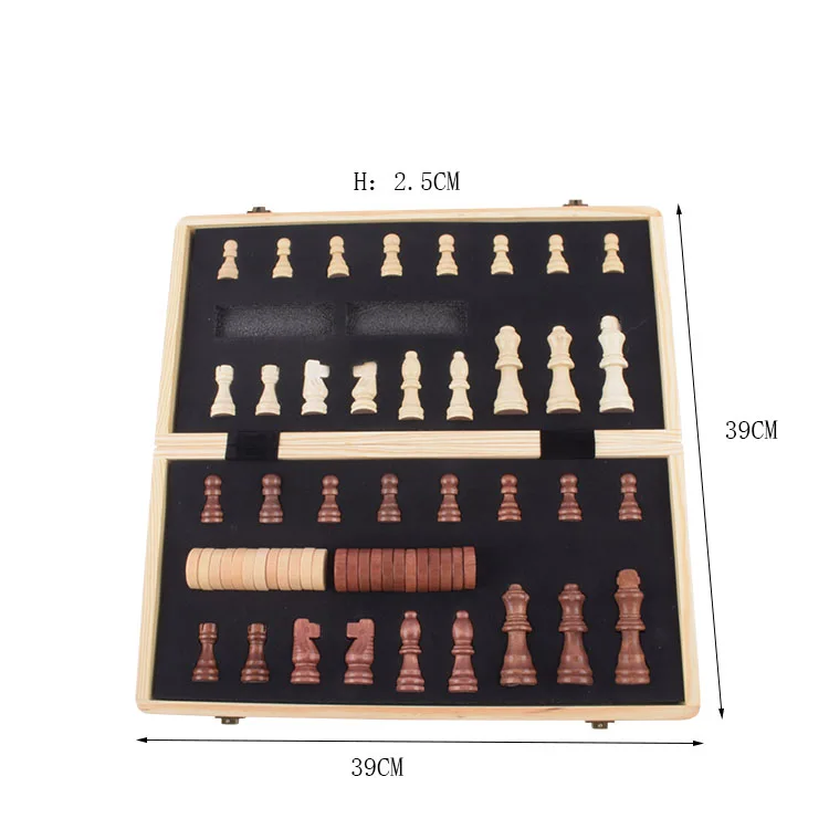 Handmade Portable Board Game Set Foldable Wooden Chess & Checkers Set with 2 Extra Queens for Adults and Kids travel chess