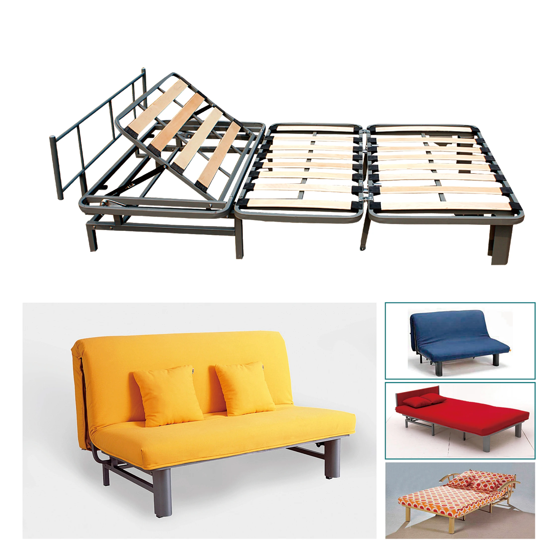 Queen size metal slatted sofa bed mechanism, 3 fold sofa bed frame