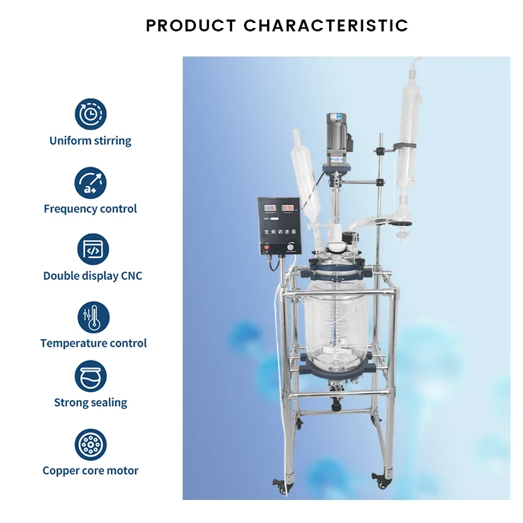 High Quality 5l 10l 30l Lab Bioreactor Chemical Jacketed Glass Stirred Lined Reactor