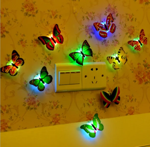 Creative colorful luminous butterfly night light, luminous dragonfly, pasteable LED decorative wall light factory wholesale