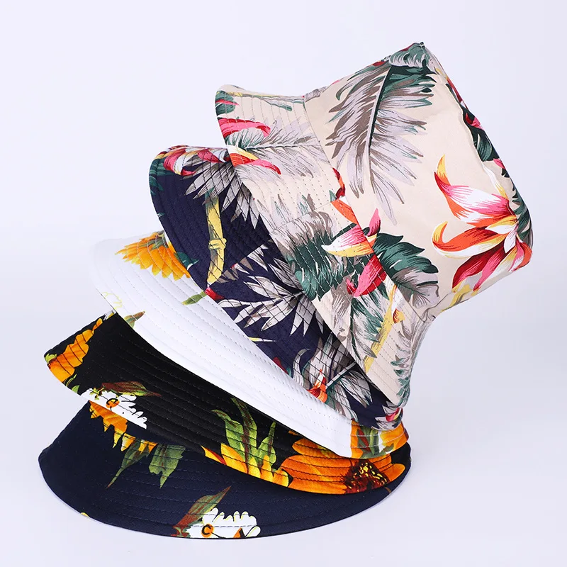 DWDP Hawaiian designer  Unisex Print Double-Side-Wear Reversible Women Print Bucket Hat