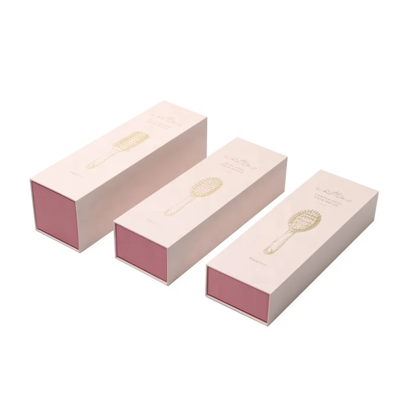 
Customized LOGO Pink Paper Pull Out Box Packaging Drawer Box Packaging With Sleeve Sliding Cover For Hair Brush 