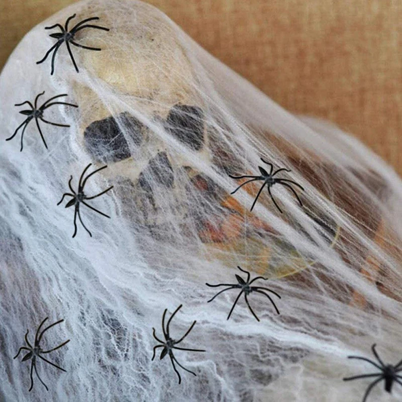 Halloween Decorations Artificial Spider Web Super Stretch Cobwebs with Spiders Scary Party Scene Decor Horror House Props