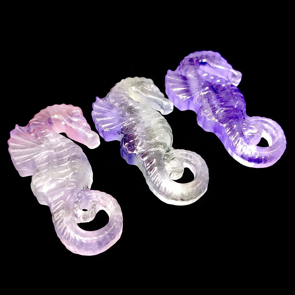 Animal Sculptures Wholesale Cute Rainbow Fluorite Crystal Sea Horse Statue For Sale