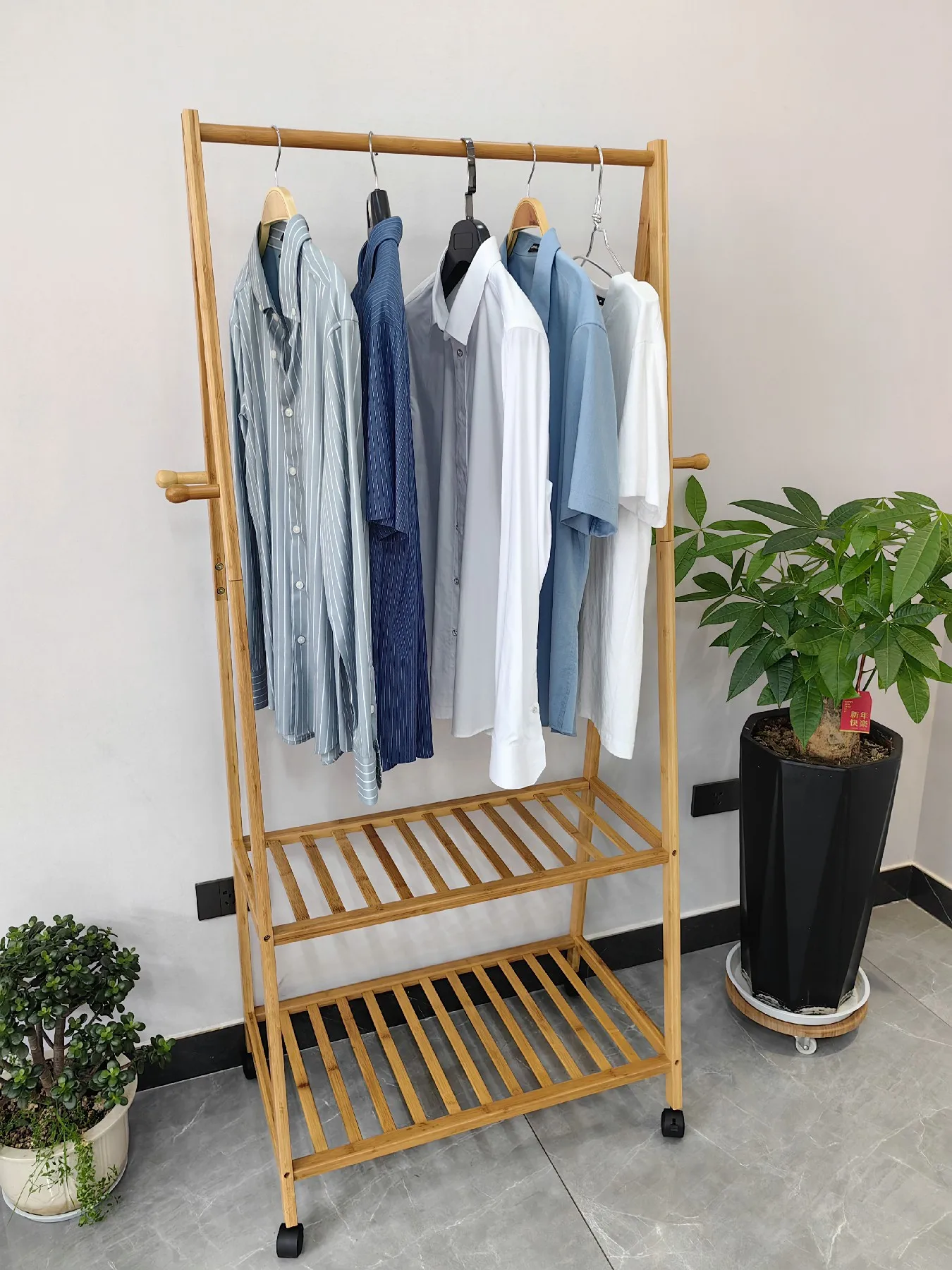 Heavy Duty Garment Racks Bamboo Clothes shelf for Hanging Clothes