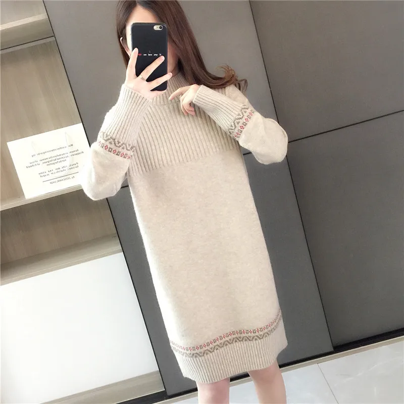 Fashion Lady Spring New arrival crew neck long sleeve slim fit elegant sweater dress