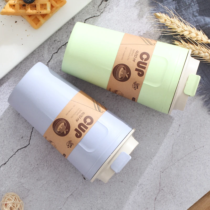 Eco-friendly reusable bamboo fiber tumbler biodegradable coffee cup with wheat straw