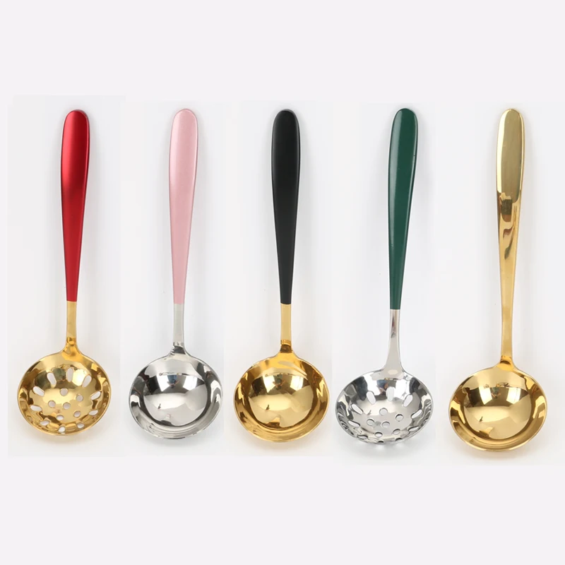 2020 Amazon 304 Stainless steel soup ladle and slotted spoon