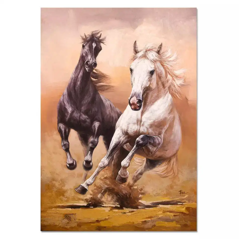 Hotel Decor Large Size Animal Running Classical Orange Horse Race Art Handmade Oil Horse Painting