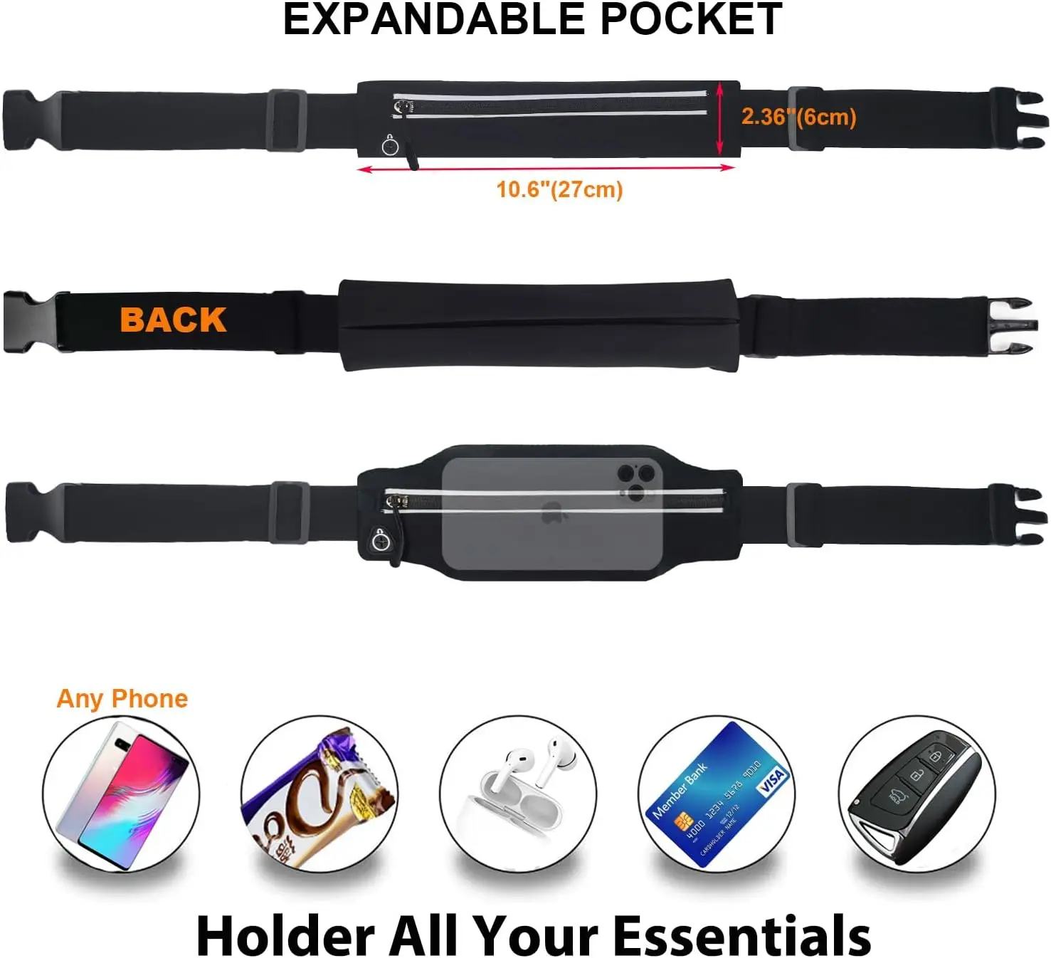Slim Running Belt Men Women Workout Money Pouch Phone Holder Fanny Pack Runners Waist Bags Fit ALL Phones Running Gear