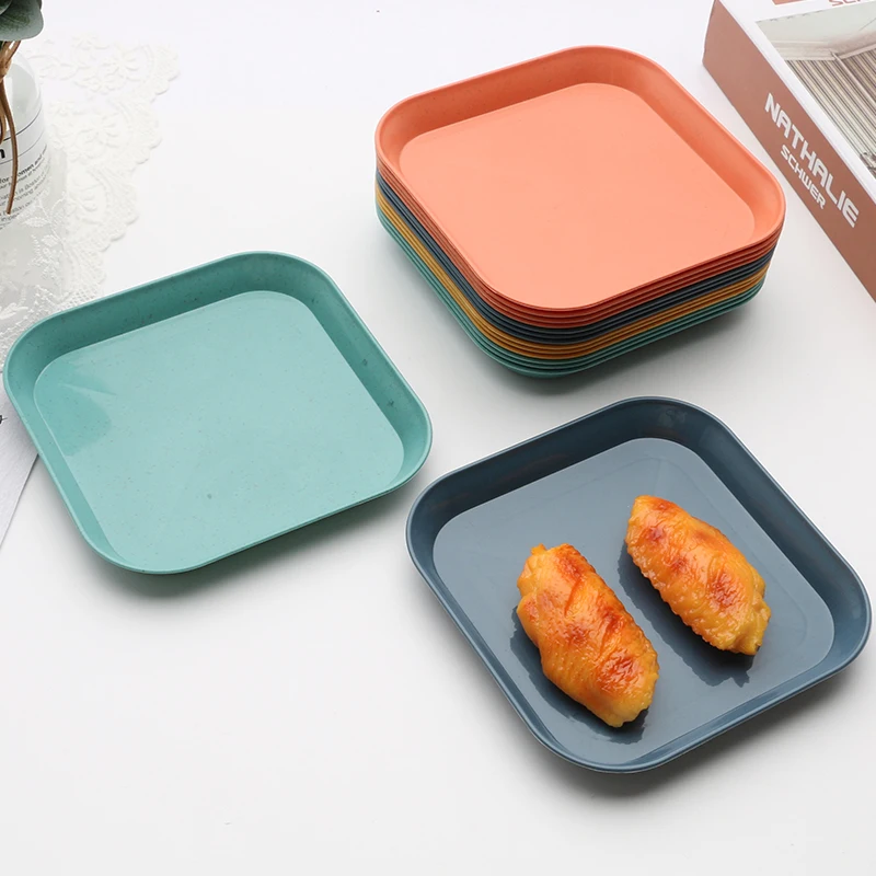 Wholesaler Lightweight Reusable Dinner Food Dishes wheat Plastic PP Square Wheat Straw Plate