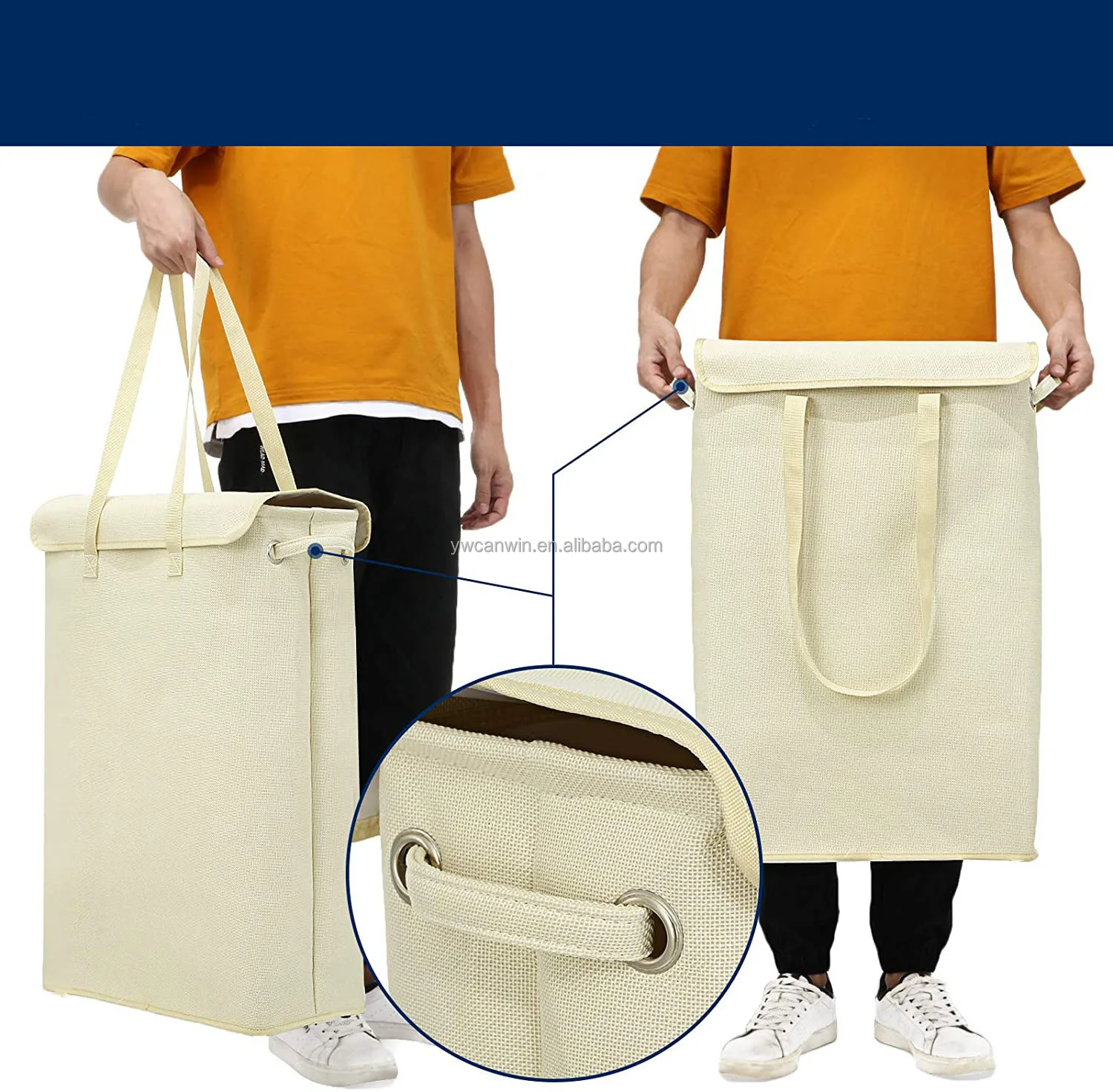 Laundry Hamper with Lid Tall Collapsible Laundry Basket Clothes Hamper Bag Printing Used Clothing Canvas Poly Bag Single Round