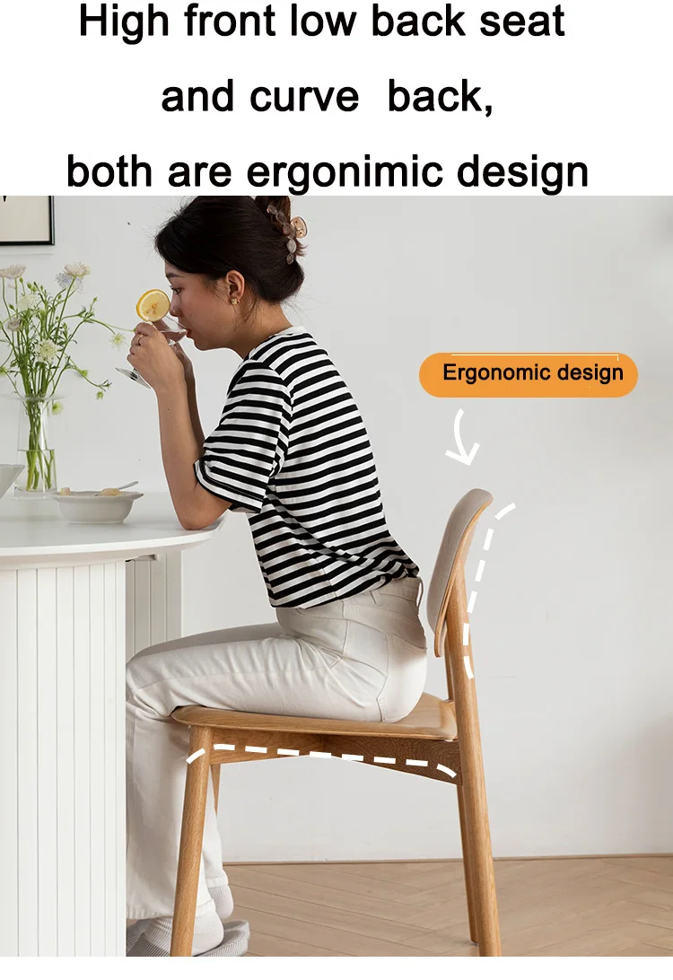 Nordic classic modern dining side chair solid wood oak plywood for dining room restaurant study work stackable