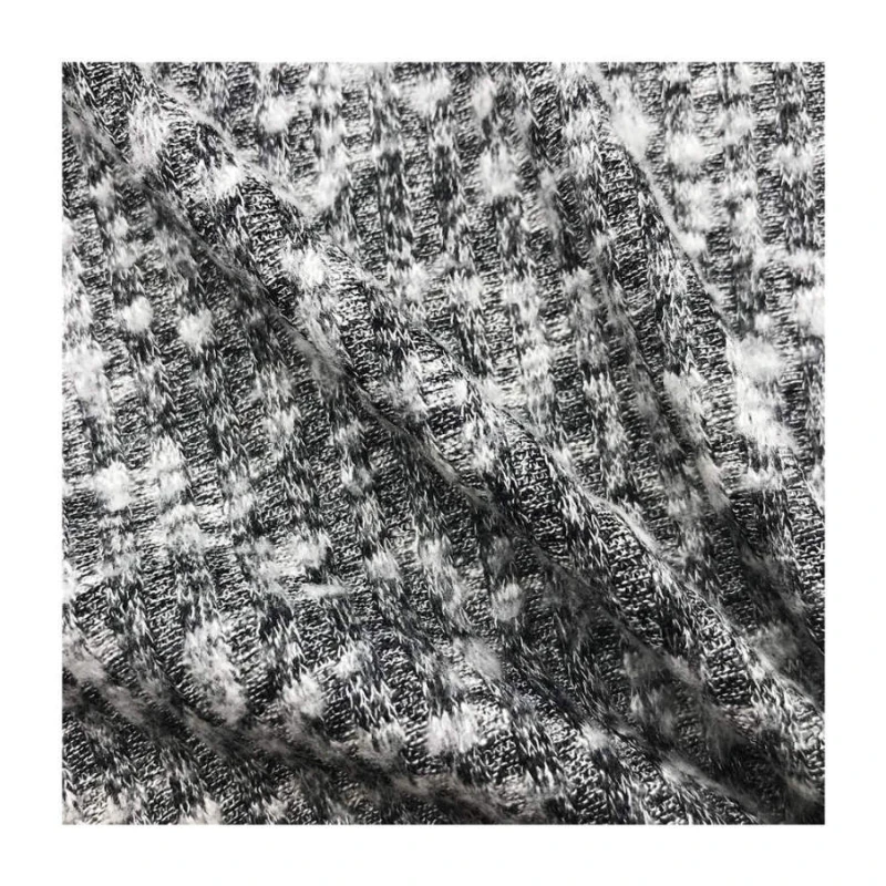 ECO-friendly piece dyed absorb-moisture stretch knitted fabric 200gsm 4*4 heather grey slub hacci rib fabric for garments