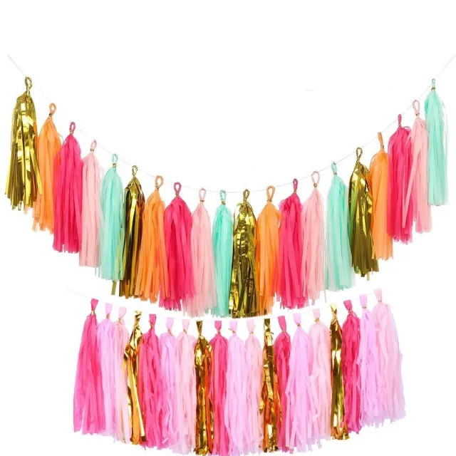hot sale DIY 5 pcs /bag Foil Tassel Garland Baby Shower Birthday Party Wedding Wall Decoration Tissue Paper Fringe Tassels