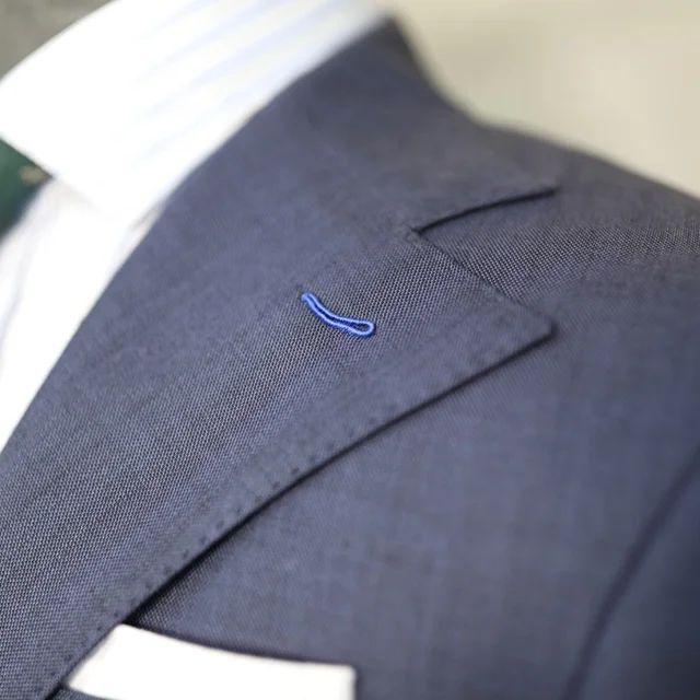 Hand made Half Canvas Inner-curvy Shape Lapel Tailor Custom Bespoke Business Suits 2 Piece Blue Suit For Men CMT