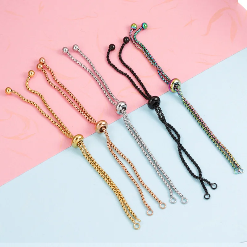 DIY Jewelry Findings Adjustable stainless steel squared rolo chain with slide bead for  bracelet jewelry making