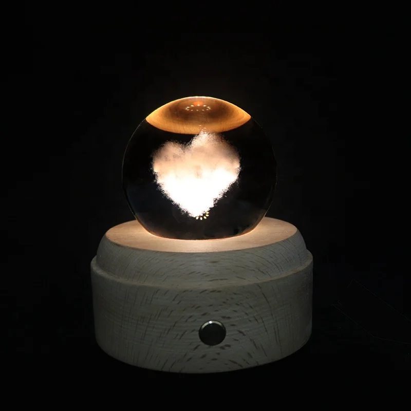 Hot Sale Music Box Bed Lamp Night Light 3d Crystal Ball Lamp With Led Lighting Wood Base