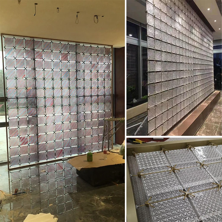 Curved Glass Tiles Diamond Textured Crystal Glass Tiles Hanging Pieces for Partition Screen Clear Decorative Solid Glass Tiles