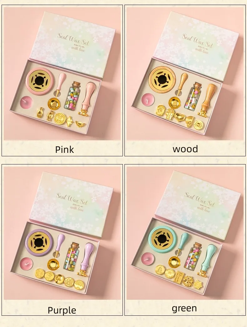 Gift Box Variety Of Stamp Heads  Many Colors Stamp Kit Contains Spoon Wax Bead Candle Wax Seal Set