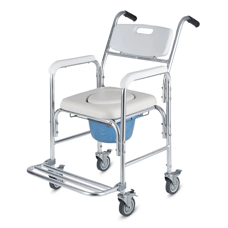 Rolling Shower Chair with Wheels Waterproof Wheelchair Rolling Commode Chair 150kg Weight Capacity Shower Transport Chair