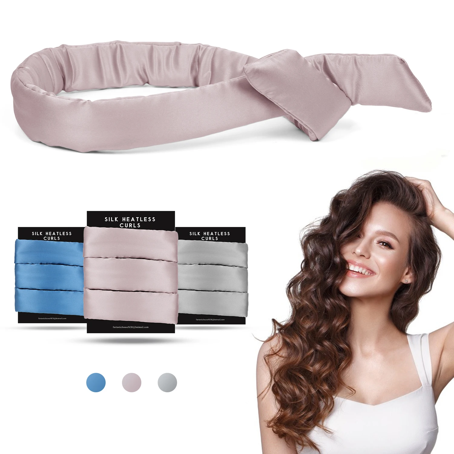 Heatless Curl Headband Silk Hair Roller Curler Set, Soft Magic Sleep Hair Curling Ribbon Wraps Rod Hair, 100% Silk Hair Curler