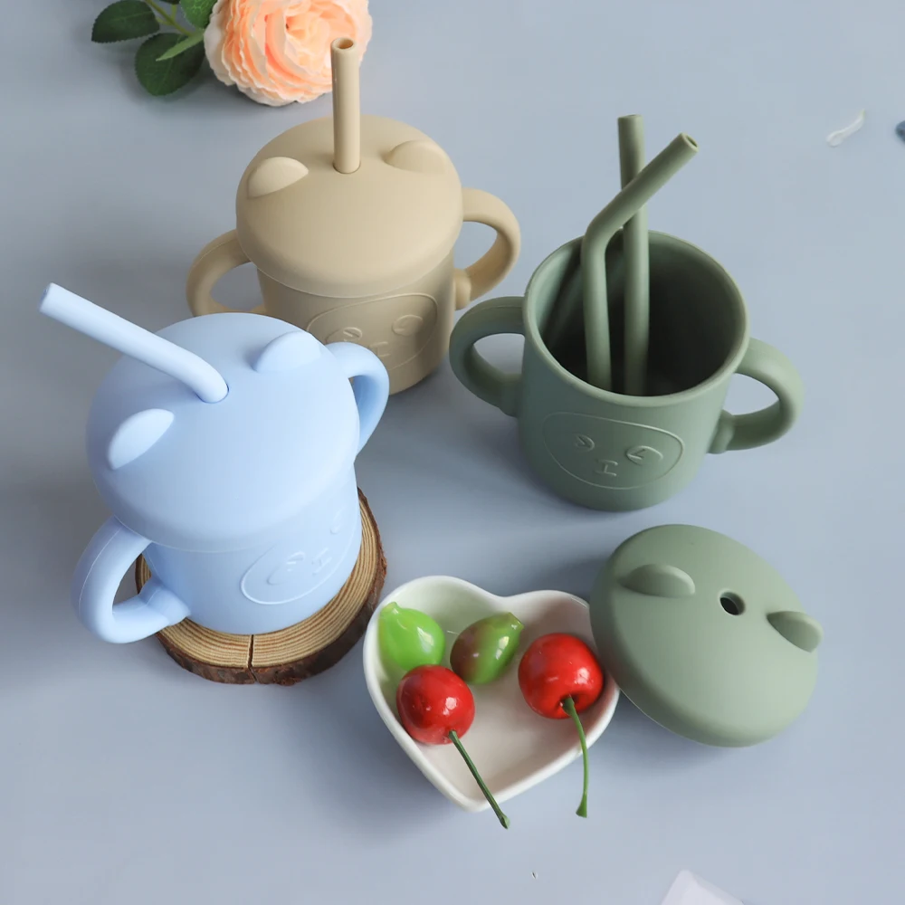 Hot Selling Children Silicone Sippy Toddler Cup Silicone Kids Water Coffee Baby Cup with Straw