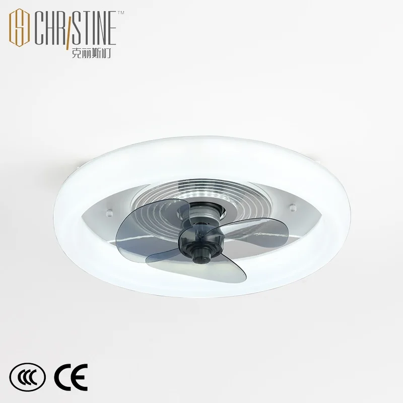  Custom Logo 3 Blade 220V White Bedroom Crystal LED Ceiling Fan Lights For