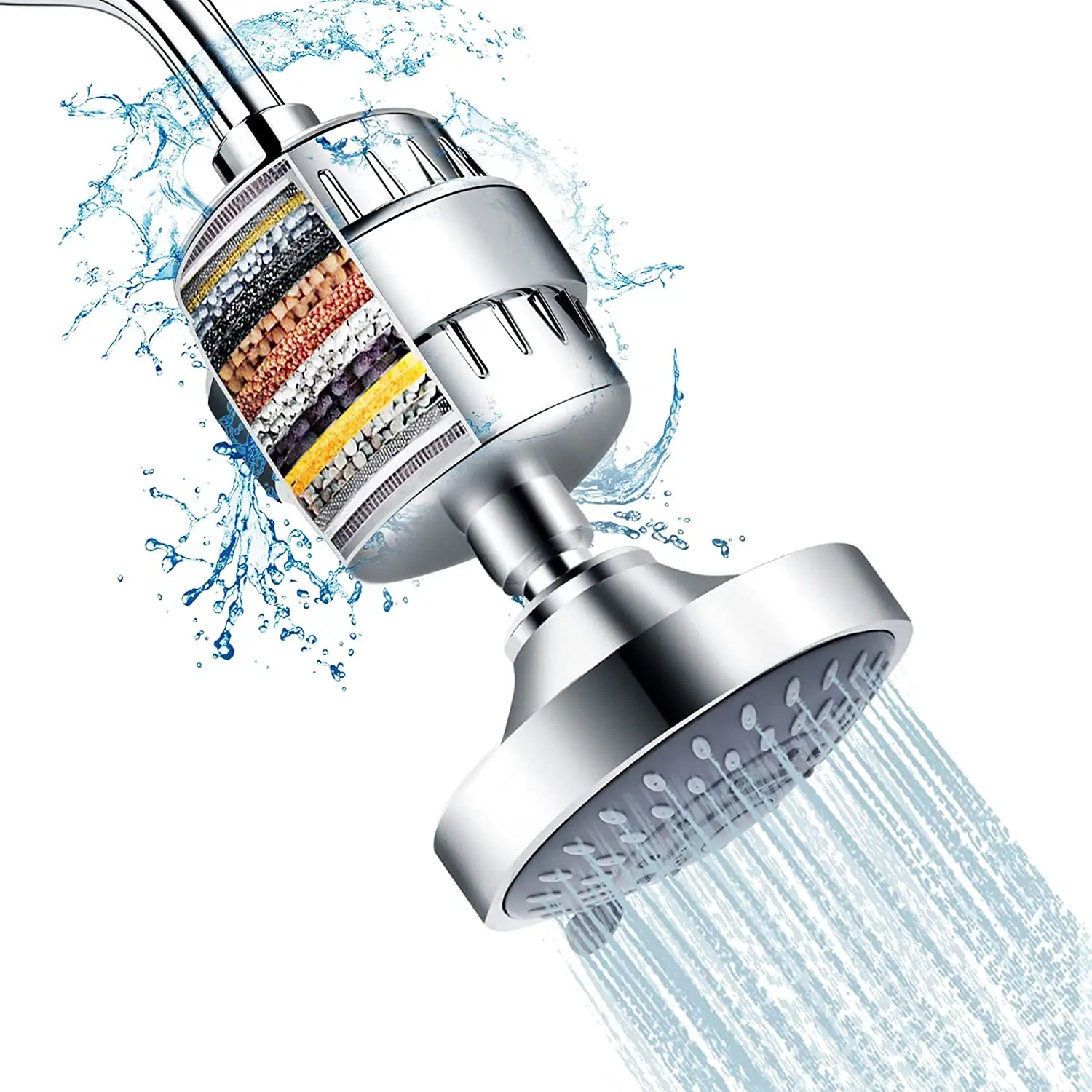 High Pressure 5 Spray Settings Filtered  Shower Head and 15 Stage Shower Filter Combo