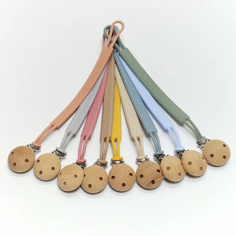 Wholesale customization Silicone  Pacifier Chain Very Popular silicone Wood Pacifier Clips