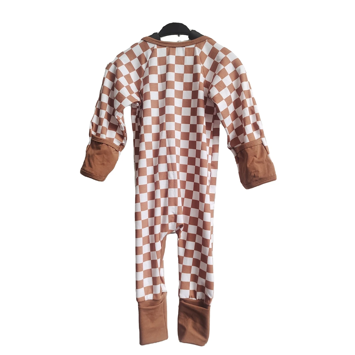 Babies and Toddlers Convertible Romper Checker Bamboo Zipper Footie Pajama